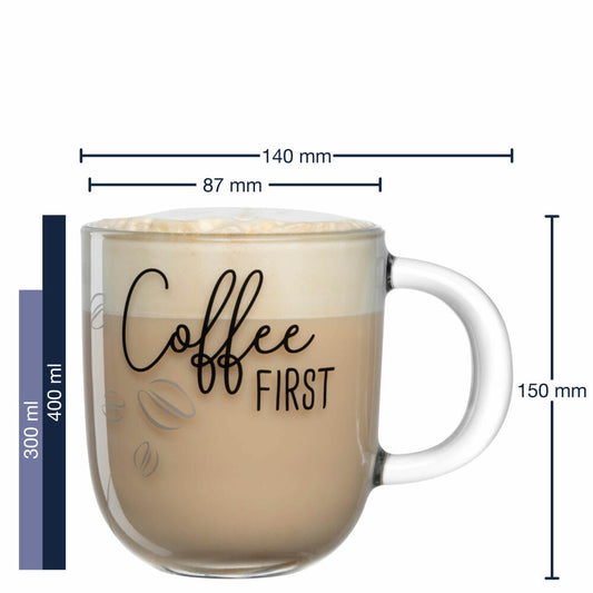 Leonardo Cup Ufficio Coffee First, Coffee Cup, Mug, Glass Cup, Soda-lime Glass, 400 ml, 047077