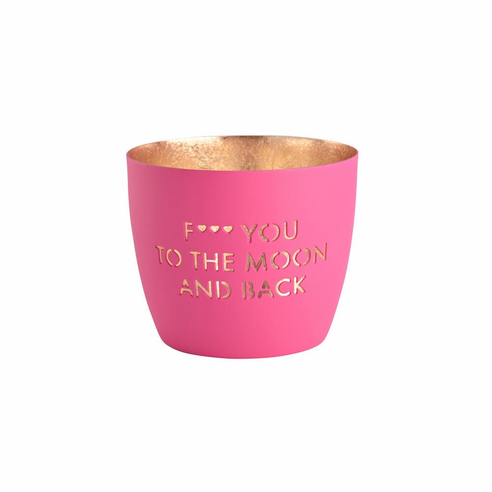 Gift Company Windlicht Madras F... you to the moon and back M, Teelichthalter, Kerzenhalter, Eisen, neon purple / Gold, H 8.5 cm, 1145204013