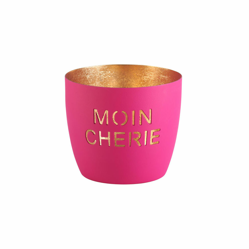 Gift Company lantern Madras Moin Cherie M, tealight holder, candle holder, iron, neon purple / gold, H 8.5 cm, 1122404015