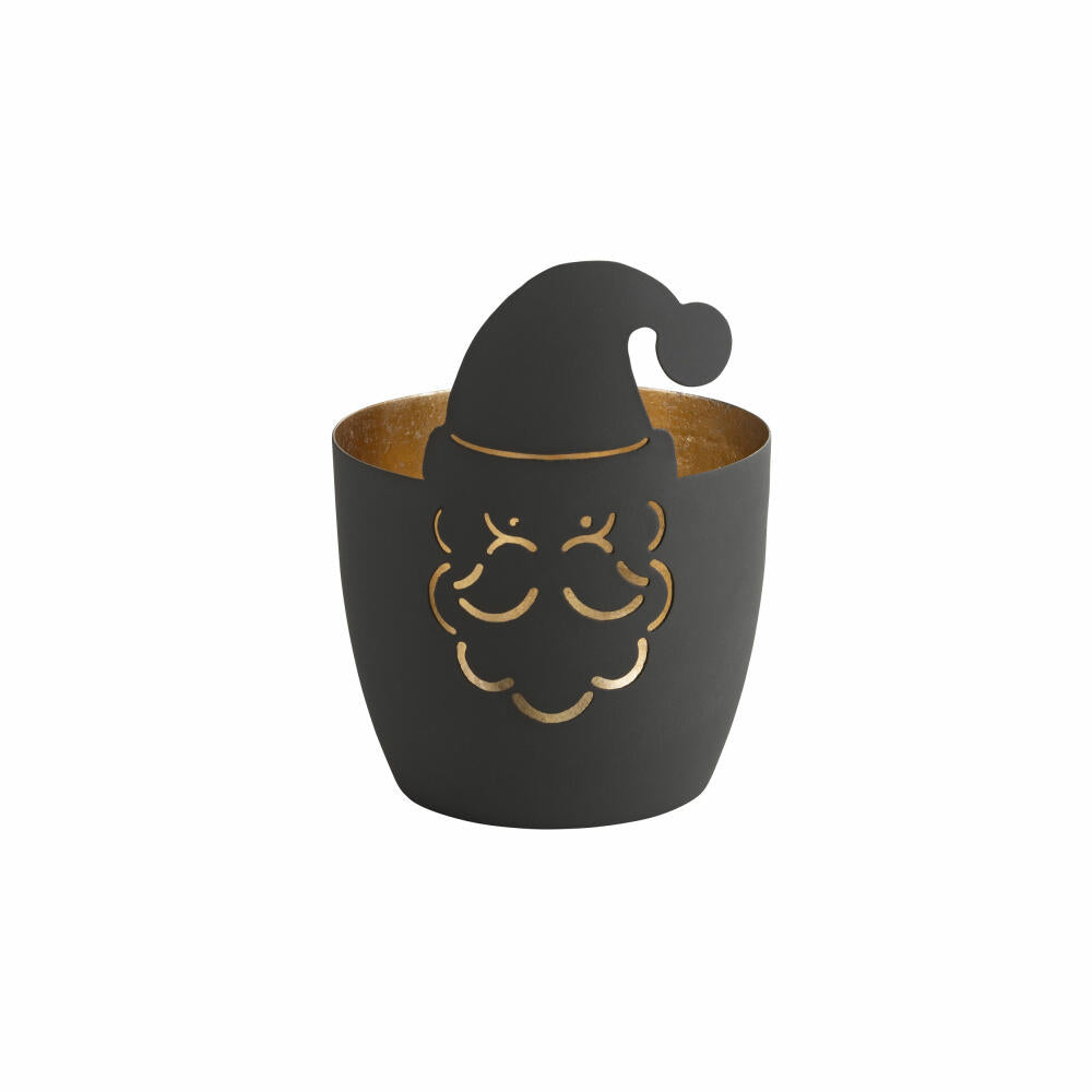 Gift Company Windlicht Madras Weihnachtsmann M, Teelichthalter, Kerzenhalter, Eisen, Dunkelgrau / Gold, H 12 cm, 1101601004