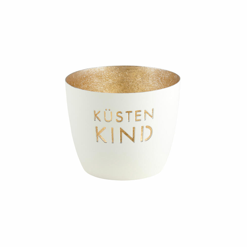 Gift Company Windlicht Madras Küstenkind M, Teelichthalter, Kerzenhalter, Eisen, weiß / Gold, H 8.5 cm, 1099904001