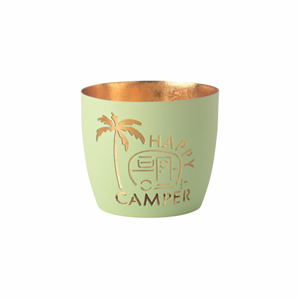 Gift Company lantern Madras Happy camper M, tealight holder, candle holder, iron, pastel green / gold, H 8.5 cm, 1155304079