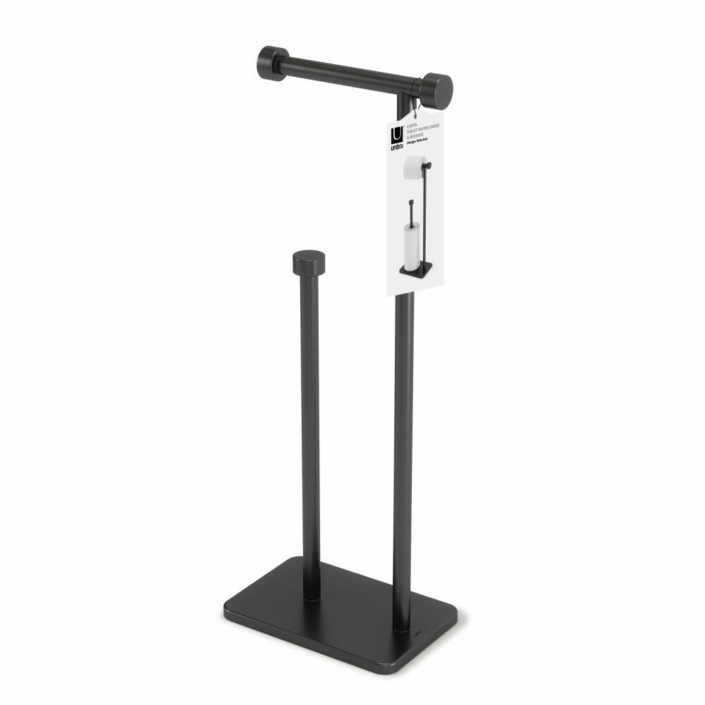 Umbra Cappa Toilet Paper Holder, Freestanding, with Storage for Spare Rolls, Iron, Black, 52 cm, 1015897-040