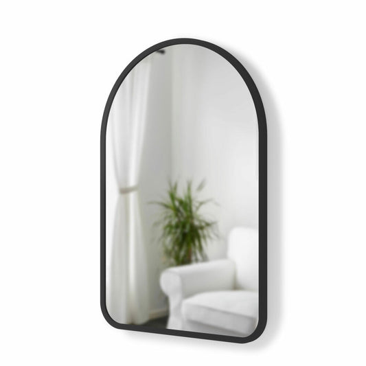 Umbra Hub wall mirror, curved hanging mirror, mirror glass, rubber, MDF, black, 61 x 91 cm, 1017060-040