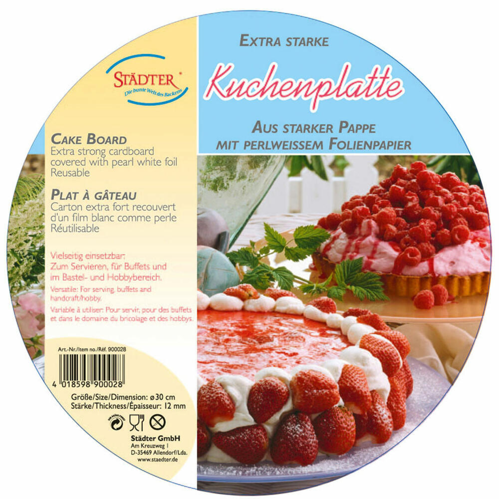 Städter Kuchenplatte Rund, Extra Stark, Tortenplatte, Kuchenteller, Kuchen Platte, Pappe, Ø 30 cm, 900028