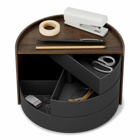 Umbra Schmuckaufbewahrung Moona, Makeup Organizer, Schmuckbehälter, 3-lagig, Schwarz, Walnuss, 1014748-048