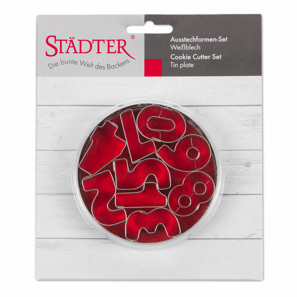Städter Ausstecher Zahlen Set, 9-tlg., Ausstechform, Plätzchenform, Keks, Plätzchen, Weißblech, 3.5 cm, 023116