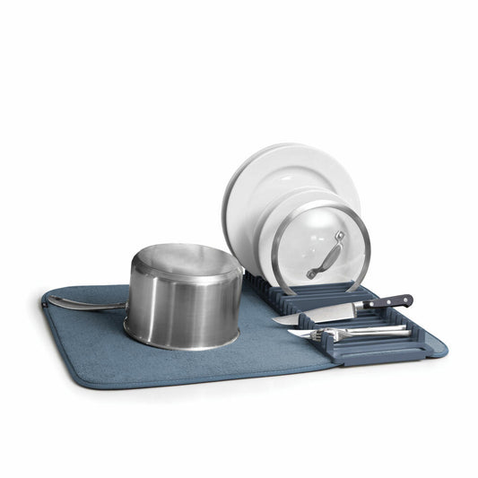 Umbra Udry Dish Drainer with Draining Mat, Drying Rack, Polypropylene, Polyester, Denim Blue, 46 x 61 cm, 330720-1191