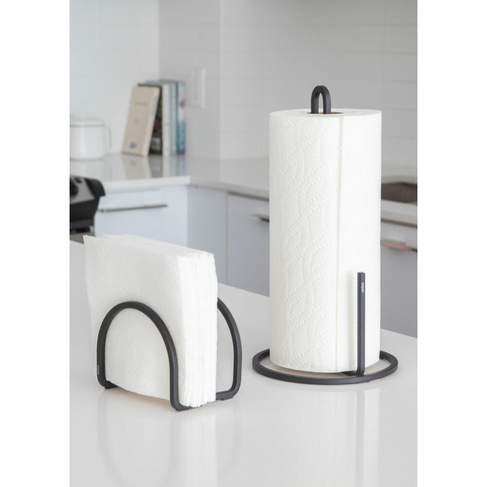 Umbra Squire kitchen roll holder, roll holder, paper roll holder, tear-off aid, cast iron look, metal, black, 32 cm, 1004313-040