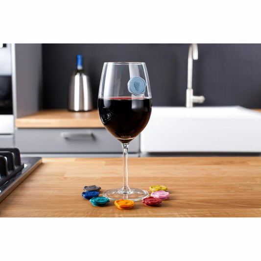 Vacu Vin Glasmarker Klassik Siegel 8er Set, Motiv Weintraube, Glasmarkierungen, Ansteck-Marker, Partyzubehör, Silikon, Bunt, 1886461