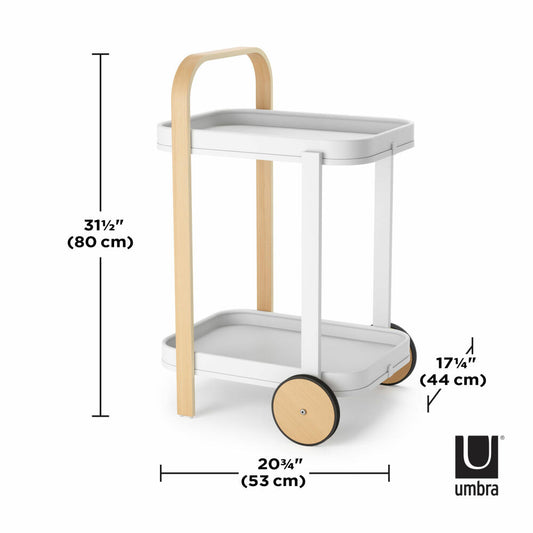 Umbra serving trolley Bellwood, kitchen trolley, rolling shelf, steel, wood, white, natural, 53 x 43 x 79 cm, 1015392-668