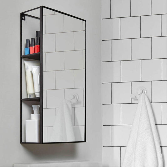 Umbra Cubiko wall mirror with shelf, wall mirror, decorative mirror, metal, black, 62 cm, 1009654-040