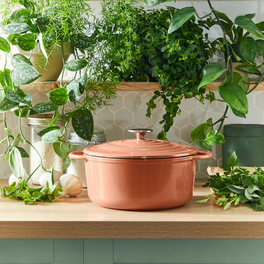 Tefal Lov Oval Roasting Pan, Stew Pot, Cooking Pot, Induction Suitable, Cast Iron, Terracotta Orange, 34 cm, E26006