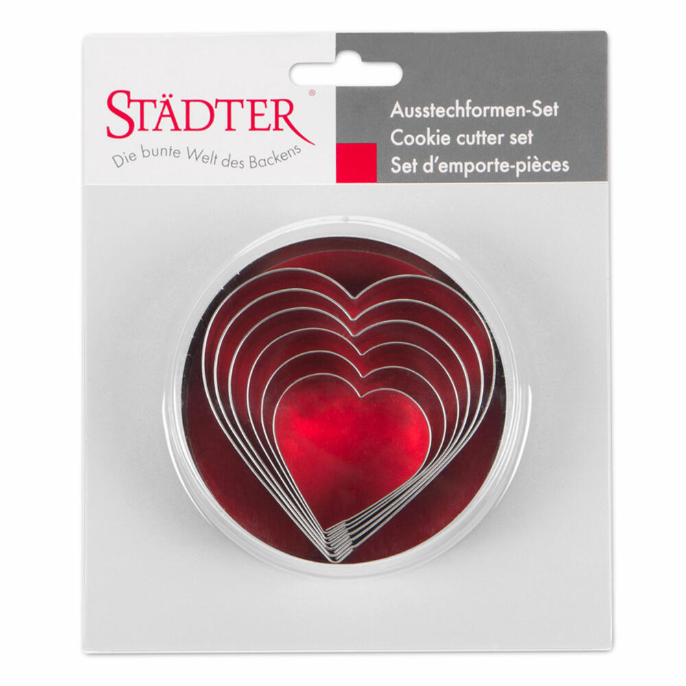 Städter cookie cutter hearts, 6 pcs., cookie cutter, cookie mold, biscuit, cookies, tinplate, 017016