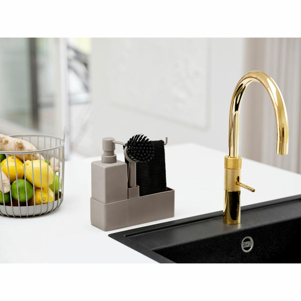 Zone Denmark Geschirrspülset, 4-tlg., mit Putzlappen, Seifenspender, Spülbürste, Silikon / Keramik, Taupe, 28078