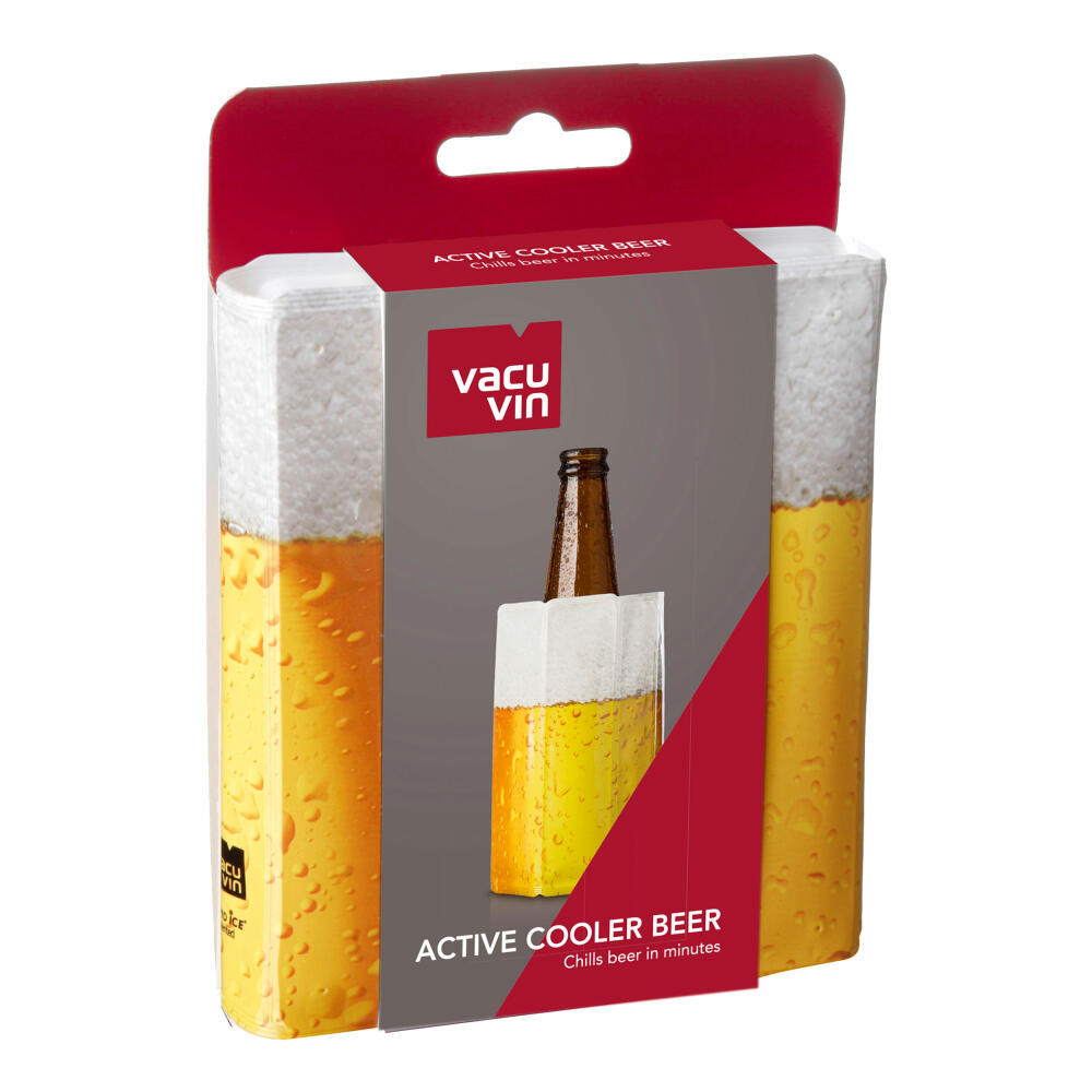 Vacu Vin Aktiv Kühler Motiv Bier Lager 300 - 500 ml, Flaschenkühler, Kühlmantel, Kühlmanschette, Kunststoff, Kühlgel, Gelb, Weiß, 38549606