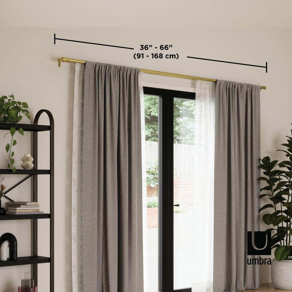 Umbra Cappa Double Telescopic Curtain Rod, Curtain Rods with Bracket, Steel, Brass, 92-168 cm, 1014557-104