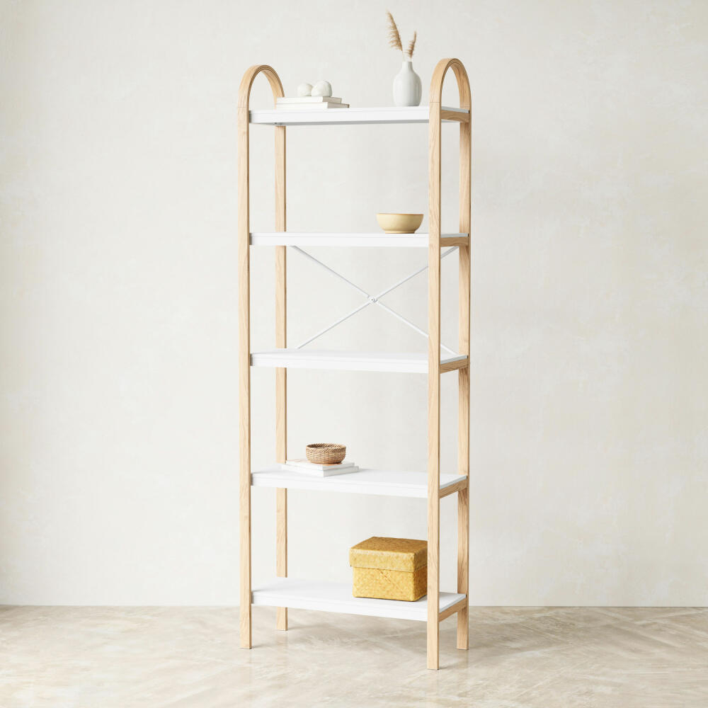 Umbra Bellwood Shelf, Freestanding with 5 Shelves, Standing Shelf, Ash Wood, White / Natural, 1016840-668