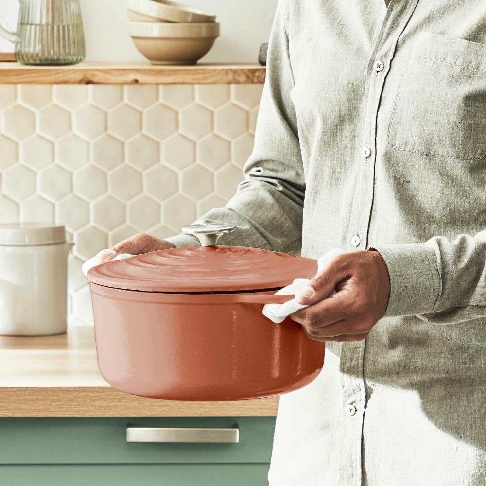 Tefal Lov Kochtopf, Gusseisentopf, Topf, Schmortopf, Induktionsgeeignet, Gusseisen, Terracotta Orange, Ø 25 cm, E26004