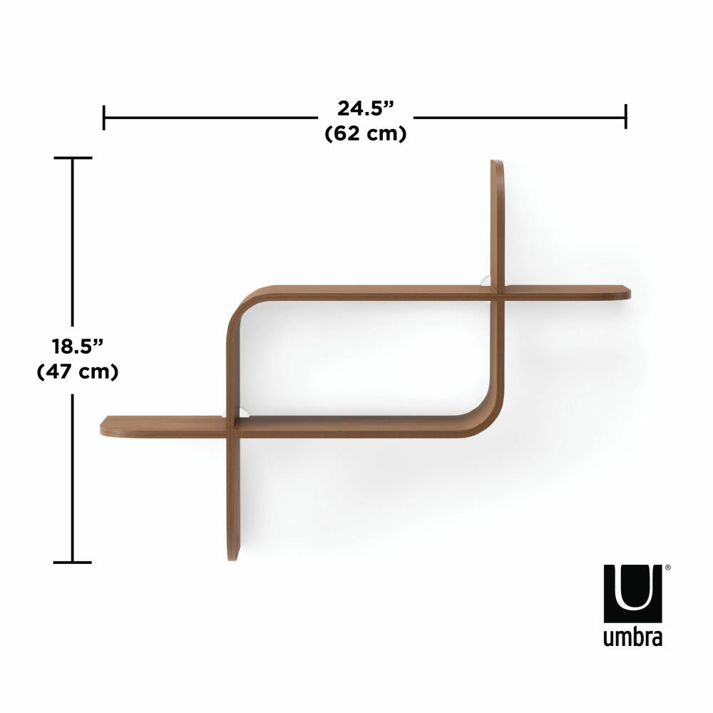 Umbra Montage Wall Shelf, Floating Shelf, Wall Shelf, Hanging Shelf, Rubberwood, Light Walnut, 1017571-1055