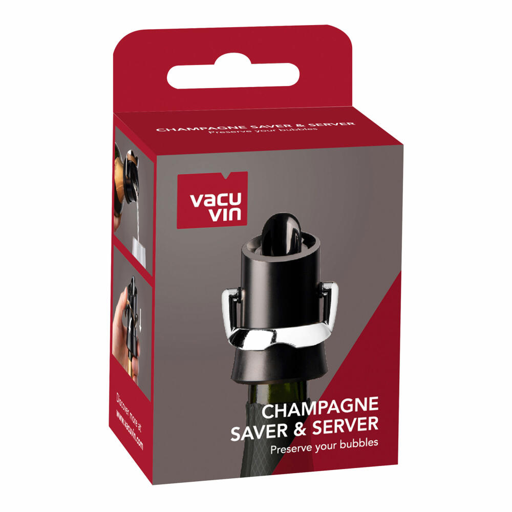 Vacu Vin Champagne Stopper & Pourer 2-in-1, Bottle Stopper, Champagne Pourer, Plastic, Copper/Nickel, Black, Silver, 18804606