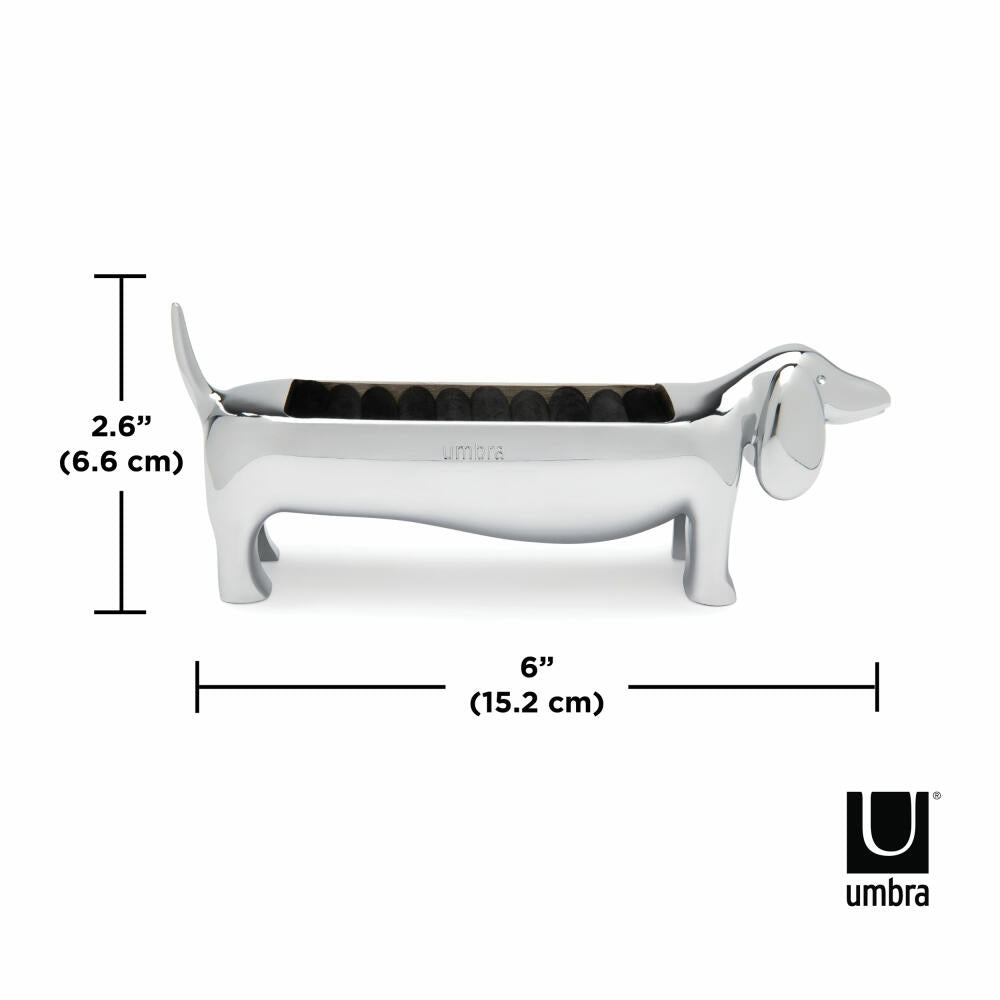 Umbra Dachsie Ring Holder, Dachshund-shaped Jewelry Tray, Zinc, Chrome, for 9 Rings, 299245-158