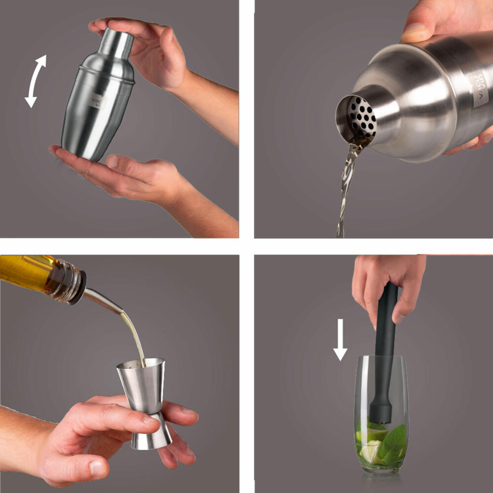 Vacu Vin Cocktail Set Basis, 3-tlg., Shaker, Stößel, Barmessbecher, Doppelmessbecher, 7889362