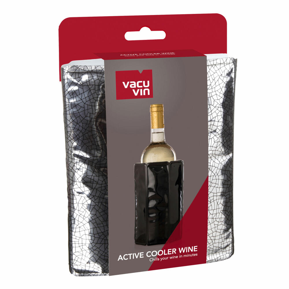 Vacu Vin Aktiv Weinkühler Silber 0.75 - 1 L, Flaschenkühler, Kühlmantel, Kühlmanschette, Kunststoff, Kühlgel, Silbern, Schwarz, 38803606