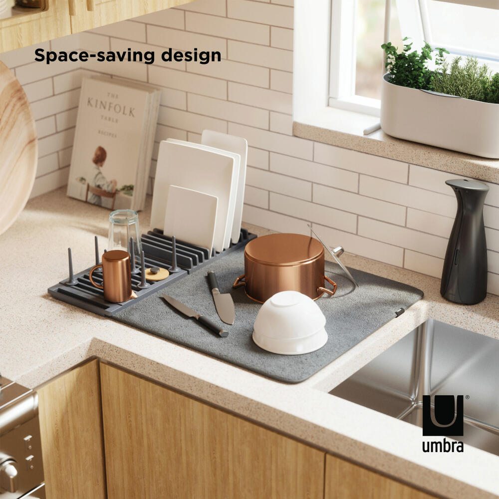 Umbra Udry Peg Dish Drainer with Draining Mat, Dish Rack, Polyester, Plastic, Anthracite, 1018697-149