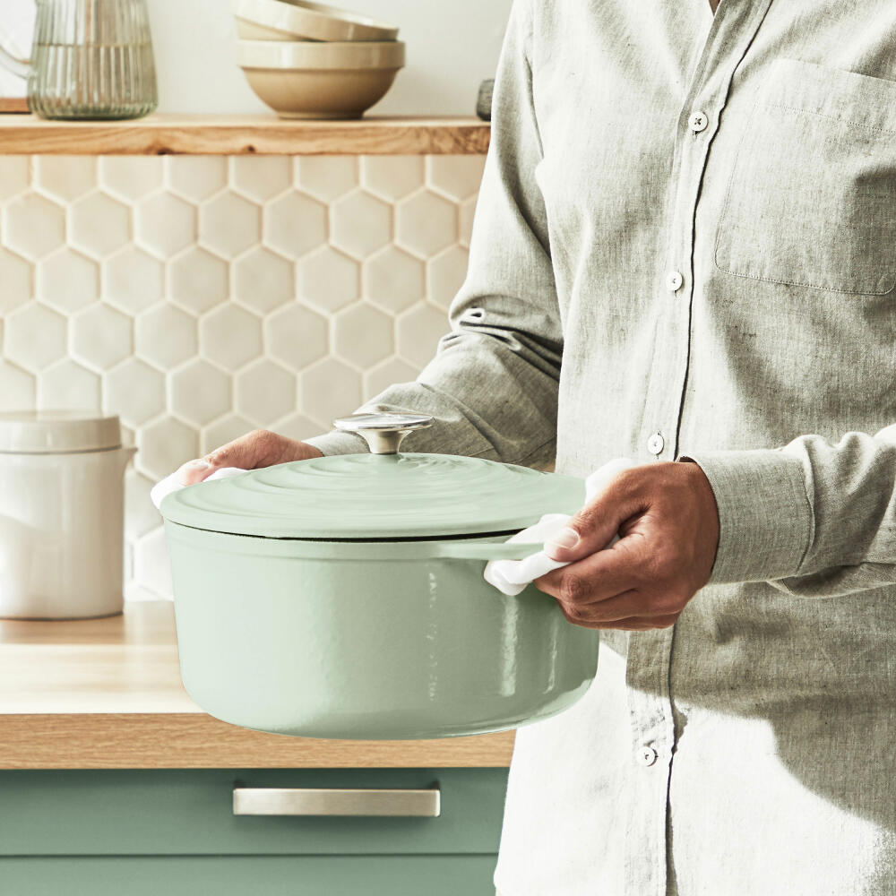 Tefal Lov Kochtopf, Gusseisentopf, Topf, Schmortopf, Induktionsgeeignet, Gusseisen, Hellgrün, Ø 25 cm, E25804