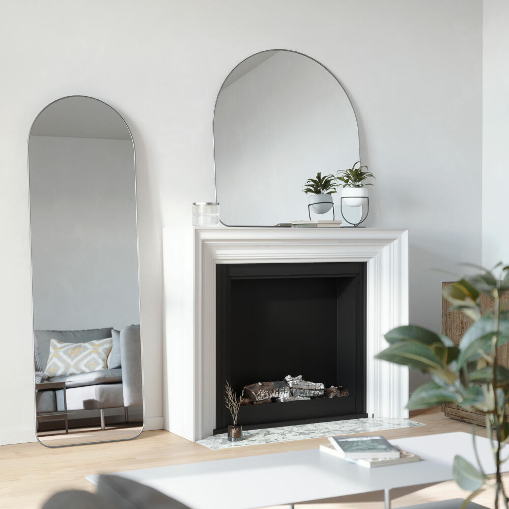 Umbra Hubba wall mirror, curved hanging mirror, mirror glass, titanium, 86 x 91 cm, 1017061-378