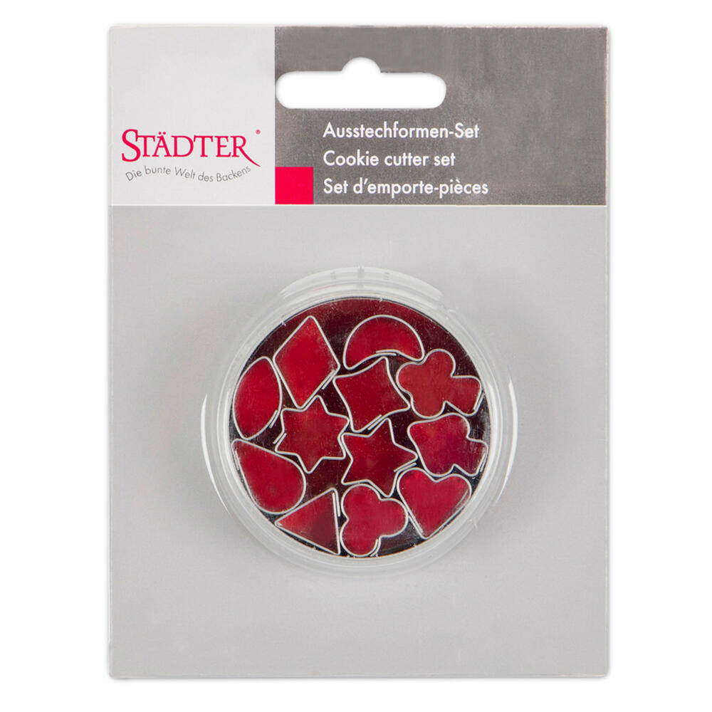 Städter Ausstecher 12 Motive Mini Set, 12-tlg., Ausstechform, Plätzchenform, Keks, Plätzchen, Weißblech, 1.5 cm, 023093