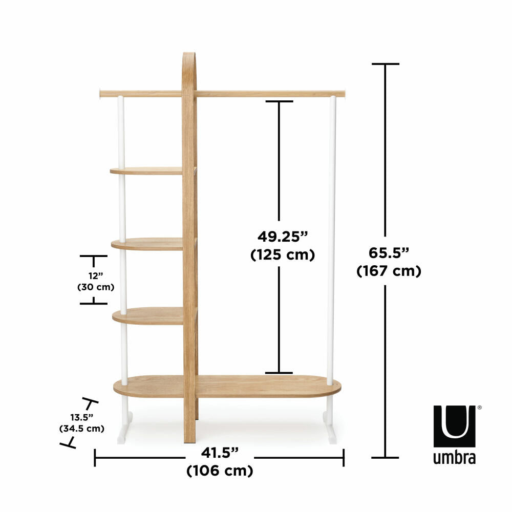 Umbra Bellwood Clothes Rack, Wardrobe, Wood, Steel, White, Natural, 166 cm, 1019131-668