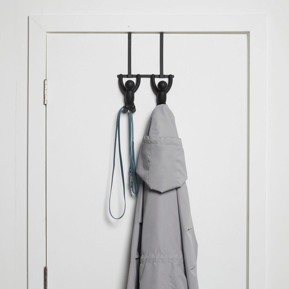Umbra Buddy Door Coat Rack with Double Hooks, Coat Hooks, Clothes Hooks, Plastic, Black, 32 cm, 1004260-040