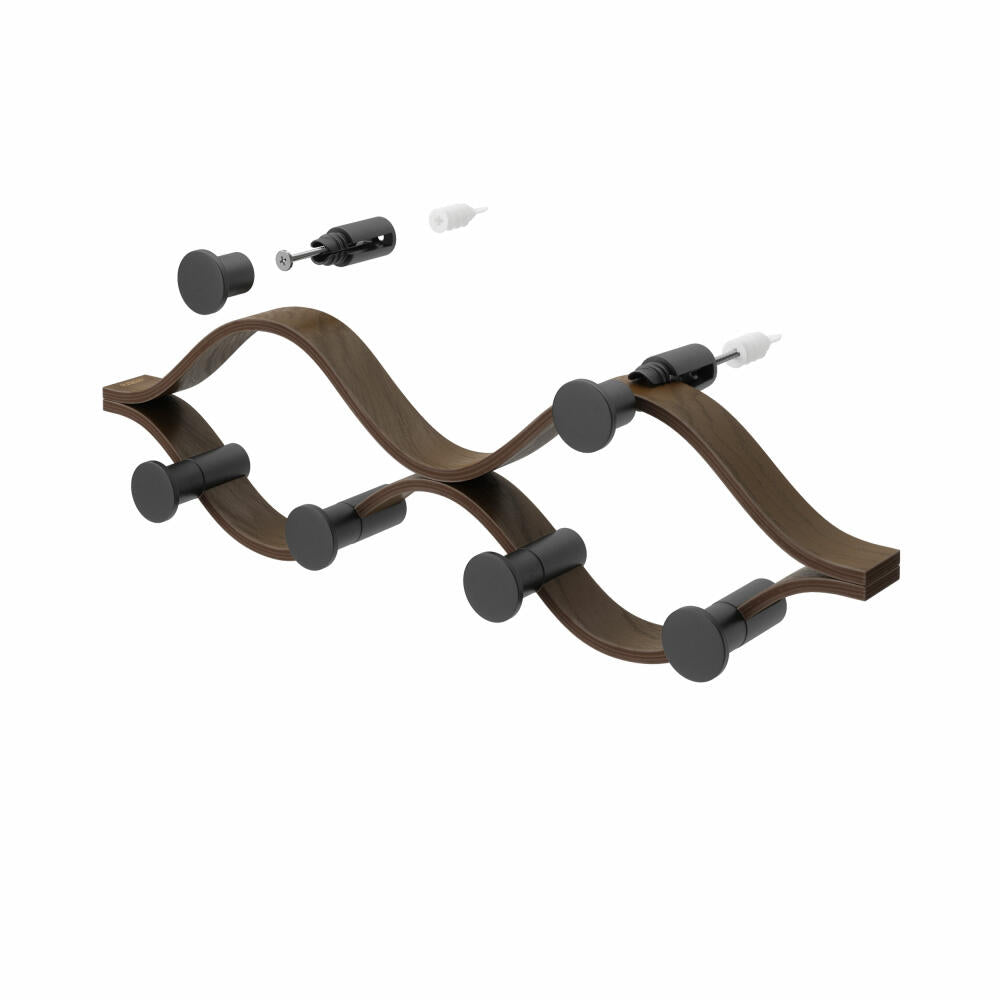 Umbra Wall Coat Rack Assembly with 6 Hooks, Wood, Plastic, Black / Walnut, 1021053-048