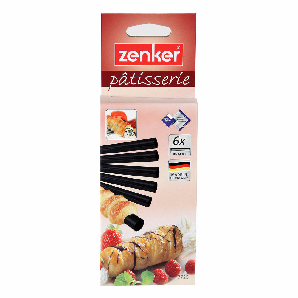 Zenker Patisserie Schaumrollen-Formen Klein, 6er Set, Schaum Rollen, Sahnerollen, Backröhrchen, Stahlblech, Schwarz, L 6 cm, 7725