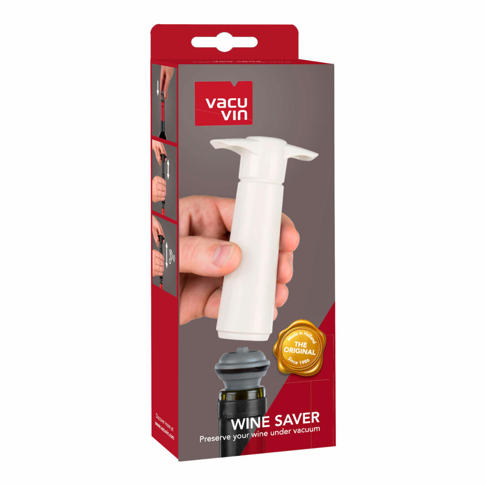 Vacu Vin Wine Pump White with 2 Stoppers, Wine Saver, Vacuum Pump, Plastic, Stainless Steel, White, Gray, 09812606