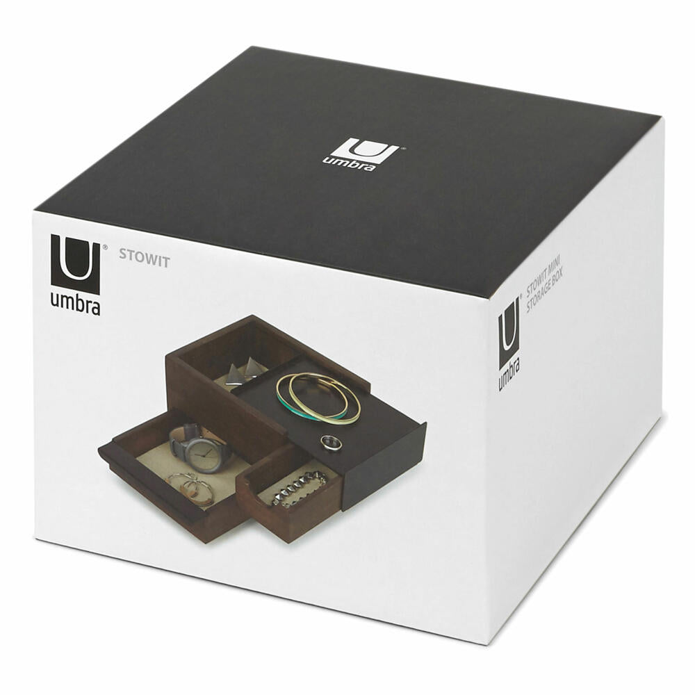 Umbra Mini Stowit Jewelry Box, Jewelry Box, Jewelry Compartment, Storage, Wood / Metal, Walnut / Black, 17 cm, 1005314-048