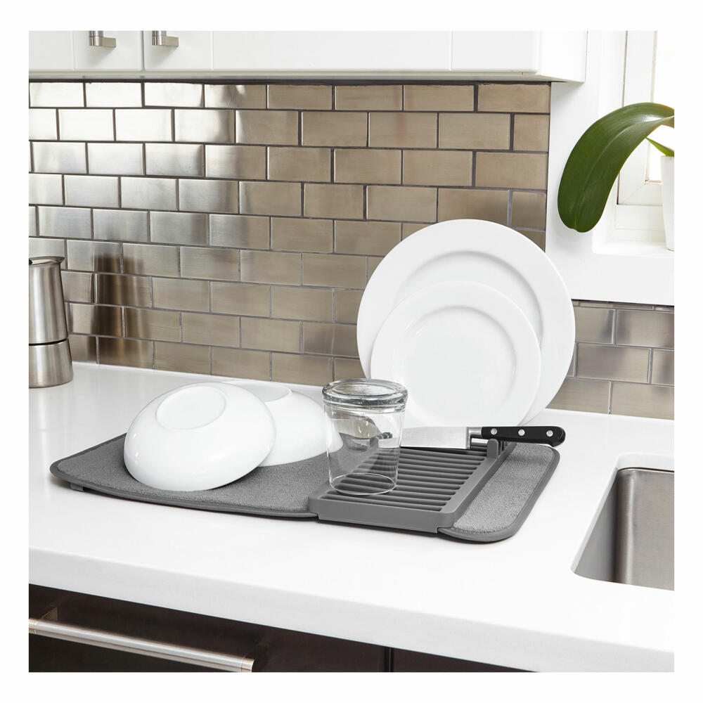 Umbra Udry Mini drying mat including draining rack, draining grid, drip tray, polyester, grey, L 50 cm, 1004301-149