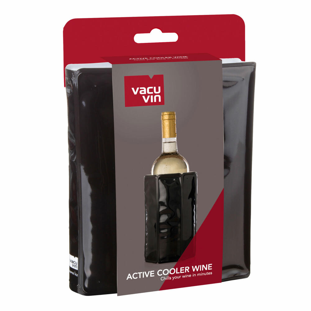 Vacu Vin Active Wine Cooler Black 0.75 - 1 L, Bottle Cooler, Cooling Jacket, Cooling Cuff, Plastic, Cooling Gel, Black, 38804606
