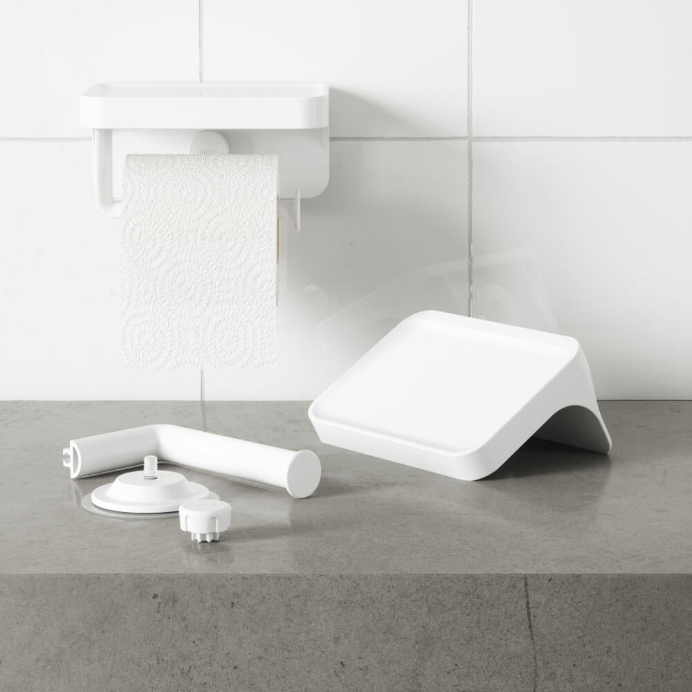 Umbra Flex toilet paper holder with shelf, toilet roll holder, plastic, white, 16 x 11 x 8 cm, 1021297-660