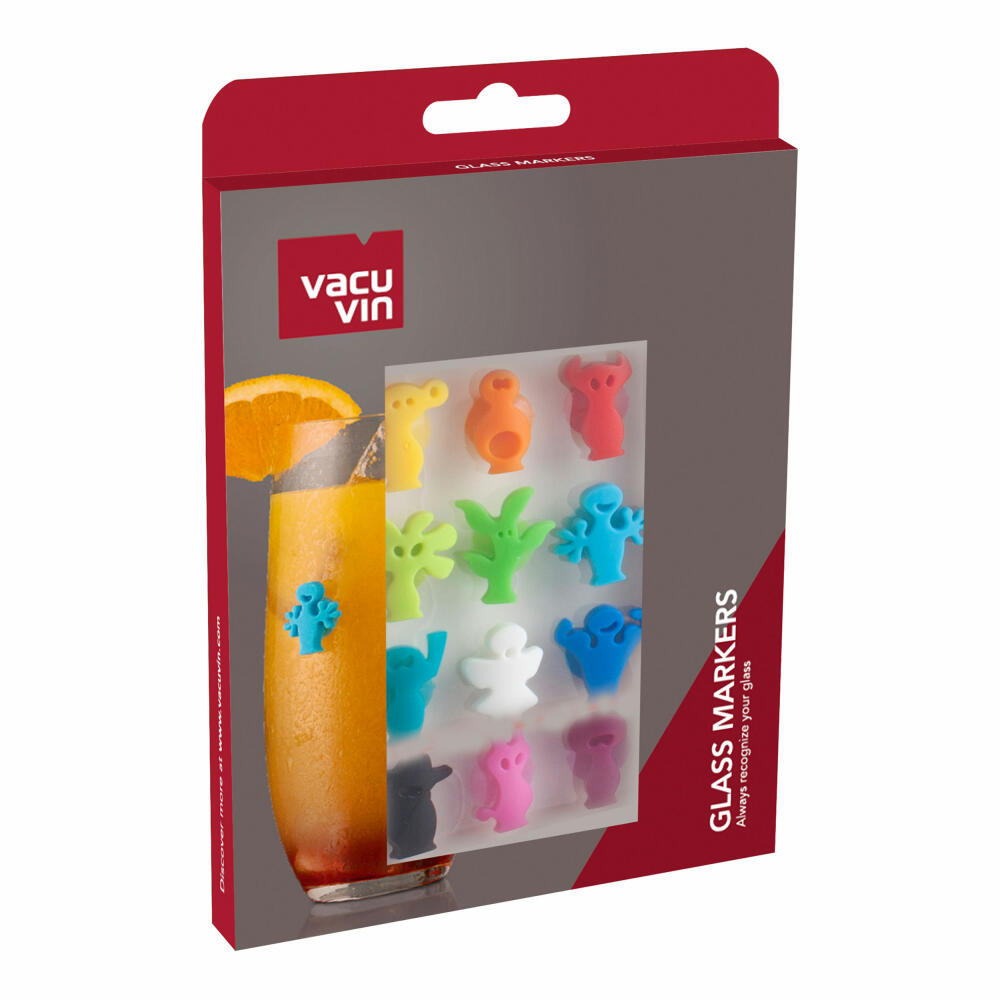 Vacu Vin Glasmarker Party People 12-tlg., Glasmarkierungen, Ansteck-Marker, Partyzubehör, Silikon, Bunt, 1886060