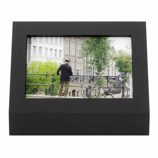 Umbra Bilderrahmen Podium, Holzbilderrahmen, Fotorahmen, freistehend, Holz, Schwarz, Querformat, 10 x 15 cm, 1016769-040