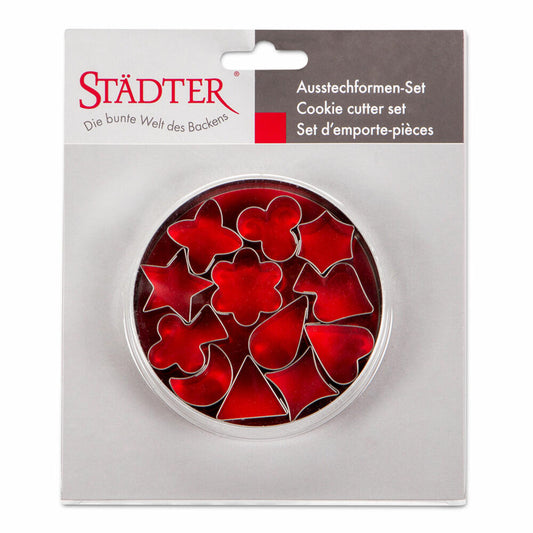 Städter Ausstecher 12 Motive Set, 12-tlg., Ausstechform, Plätzchenform, Keks, Plätzchen, Weißblech, 3 cm, 023154