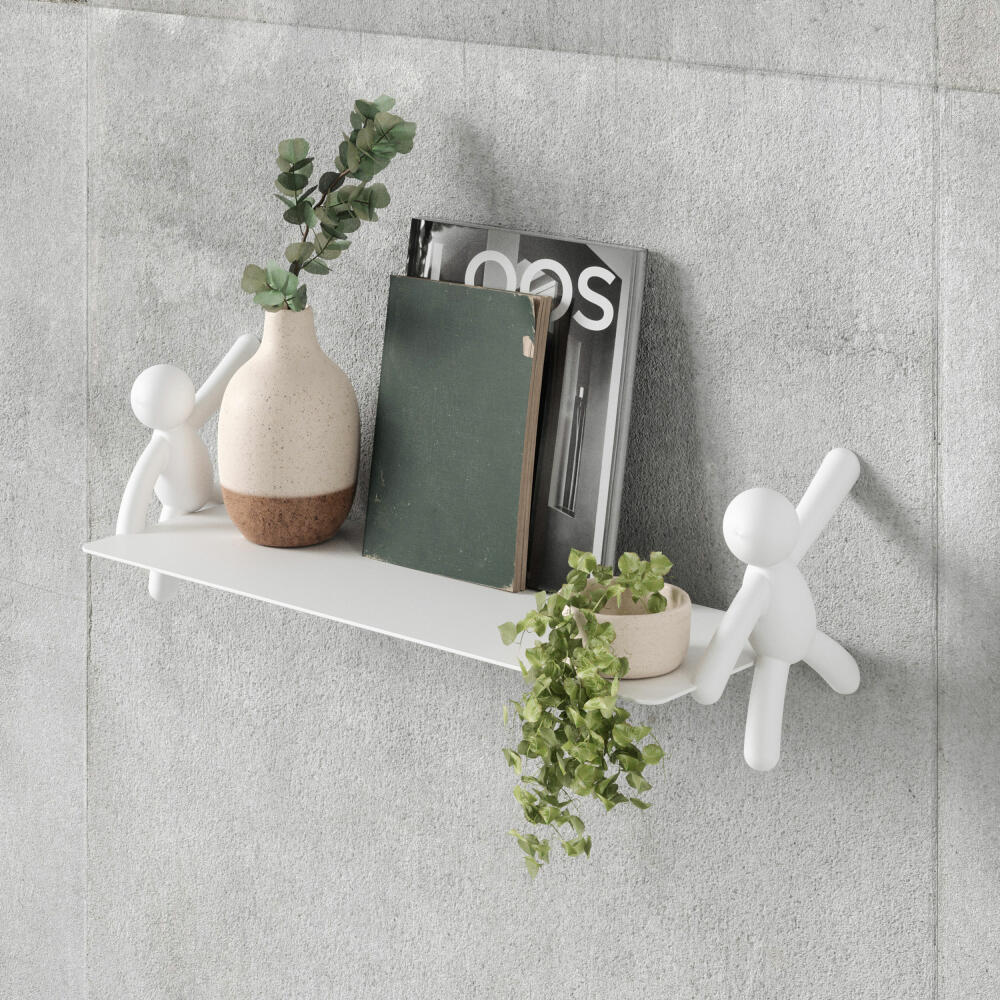 Umbra Buddy wall shelf, floating design, steel, plastic, white, 46 x 14 cm, 1015705-660