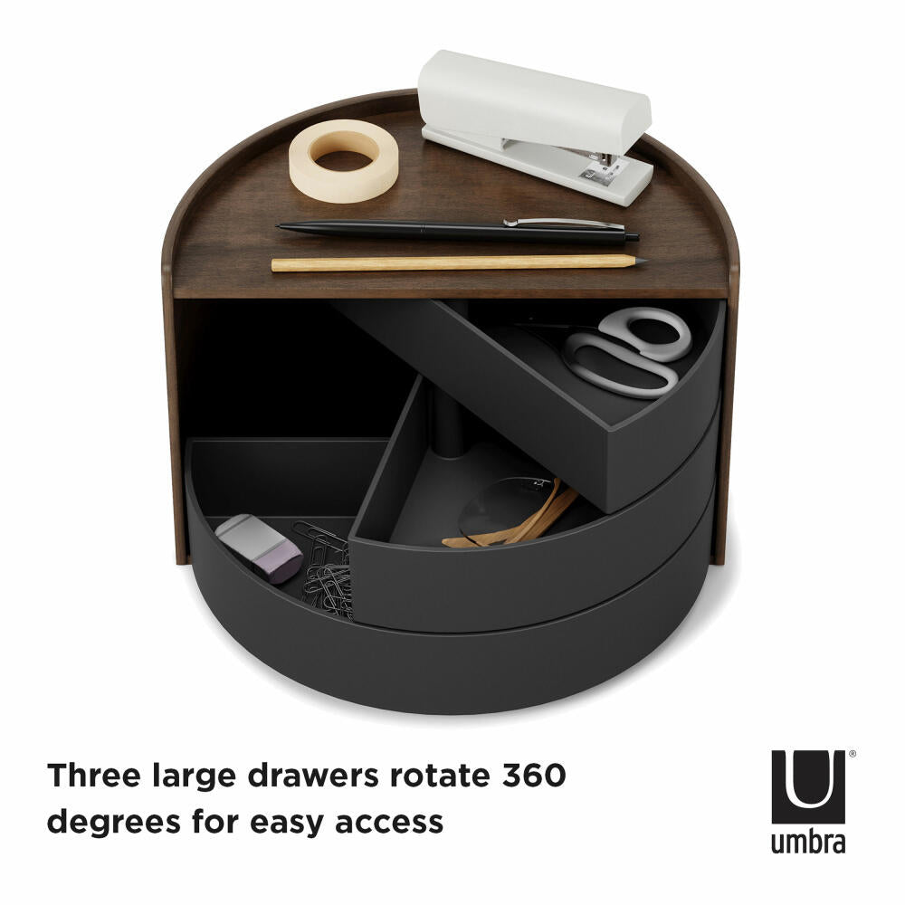 Umbra Schmuckaufbewahrung Moona, Makeup Organizer, Schmuckbehälter, 3-lagig, Schwarz, Walnuss, 1014748-048