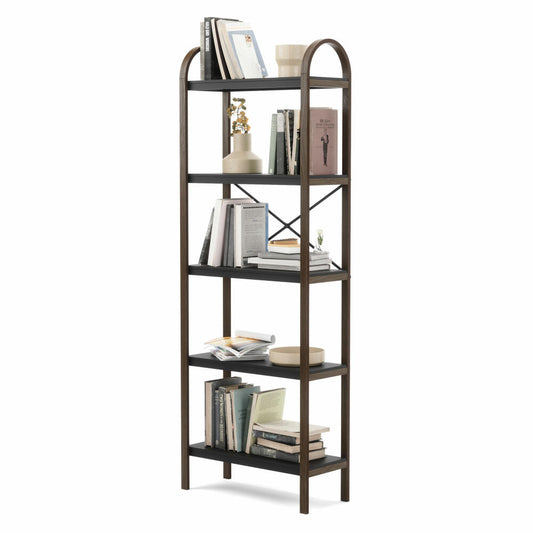 Umbra Bellwood Shelf, Freestanding with 5 Shelves, Standing Shelf, Ash Wood, Black / Walnut, 1016840-048