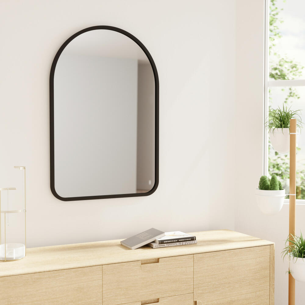 Umbra Hub wall mirror, curved hanging mirror, mirror glass, rubber, MDF, black, 61 x 91 cm, 1017060-040