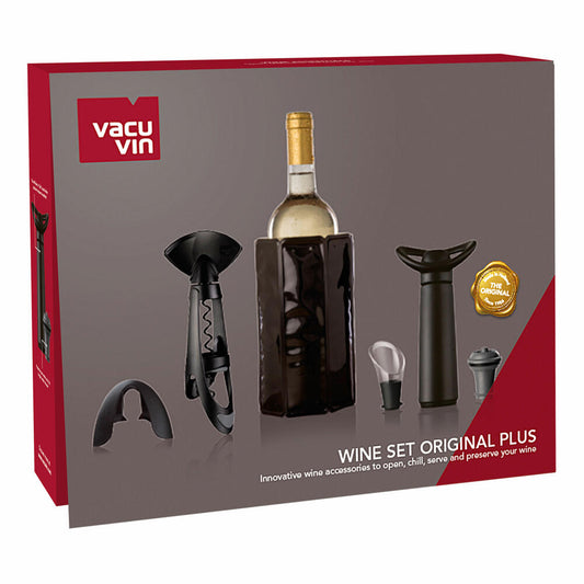 Vacu Vin Geschenkset Wein Original Plus 6-tlg., Kühler, Flaschenöffner, Folienschneider, Ausgießer, Weinpumpe, Verschluss, Kunststoff, Edelstahl, Schwarz, Grau, 3890360