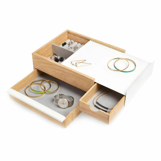 Umbra Stowit Jewelry Box, Jewelry Box, Jewelry Storage, Storage, Wood / Metal, White / Natural, 26 cm, 290245-668